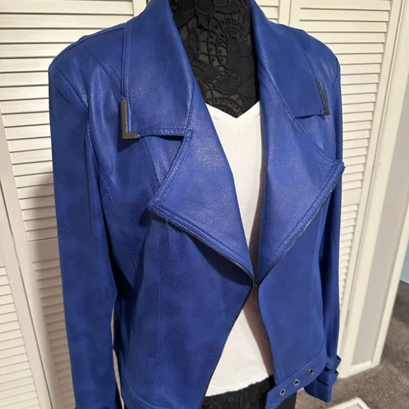 Joseph ribkoff royal blue faux leather jacket - Picture 1 of 8